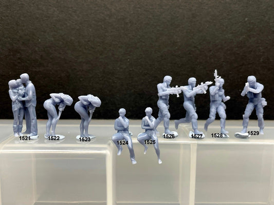 1:64 Miniature Human Figures - Resin / unpainted - great for Dioramas / Hot Wheels - Made in the USA GROUP 288 - Miniature Figures