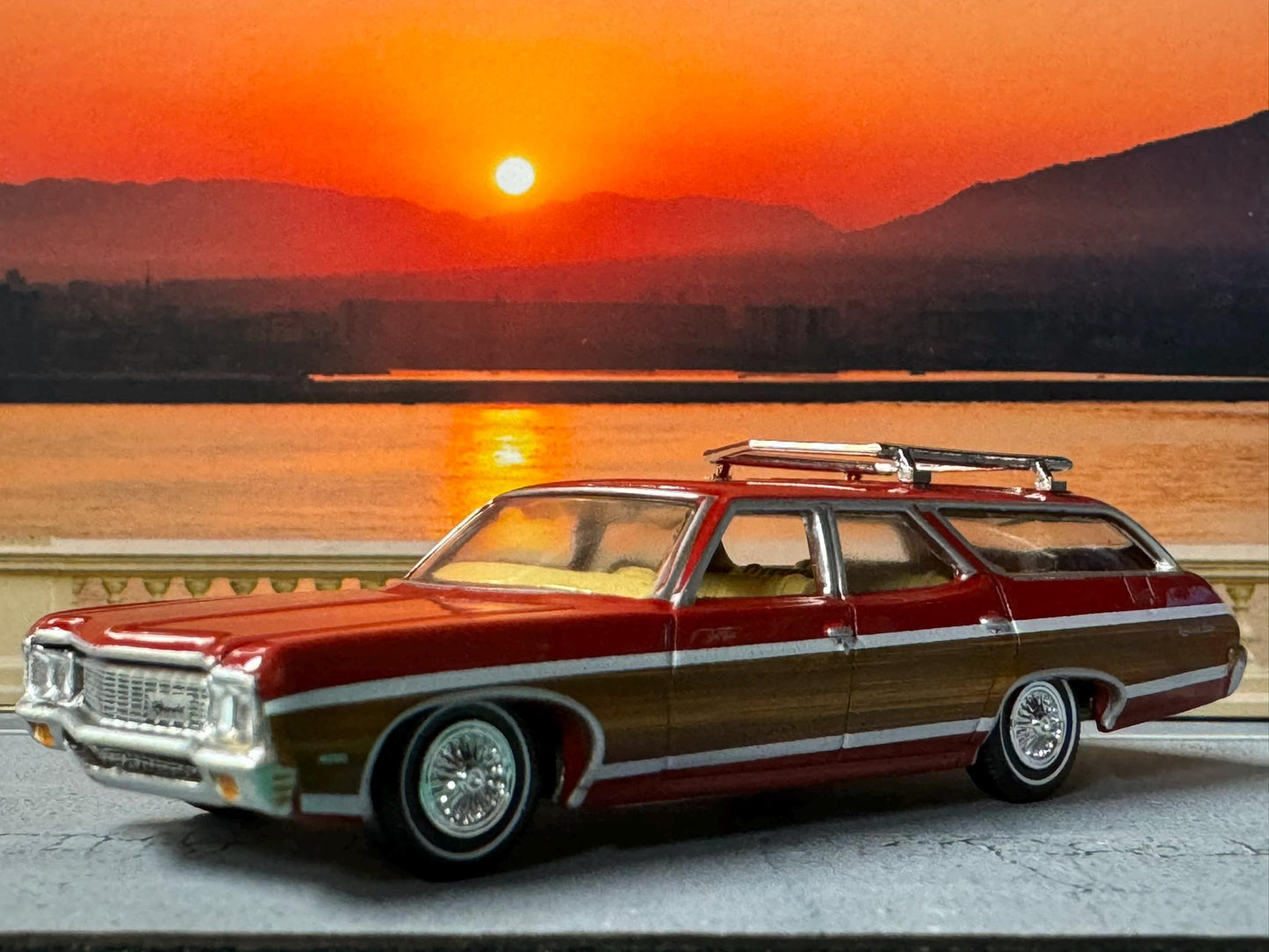 1-64 Scale / S-Scale 1970 Chevy Kingswood Estate in Cranberry Red - Great For Dioramas & Diecast Photography (AW)