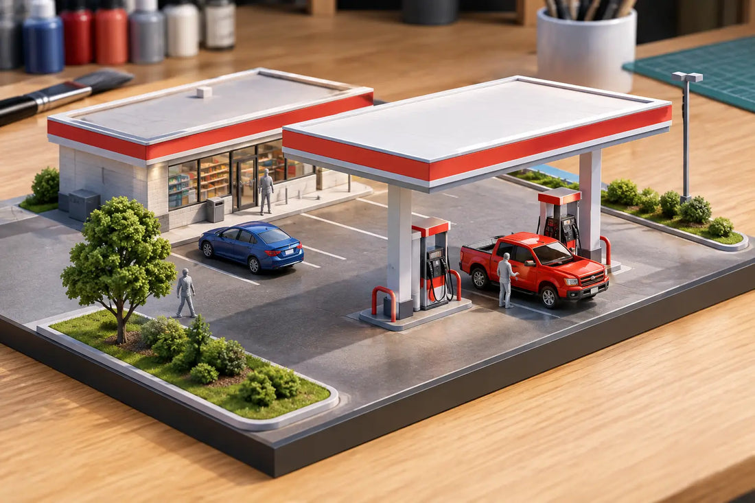 How to Build a Miniature Gas Station Scene