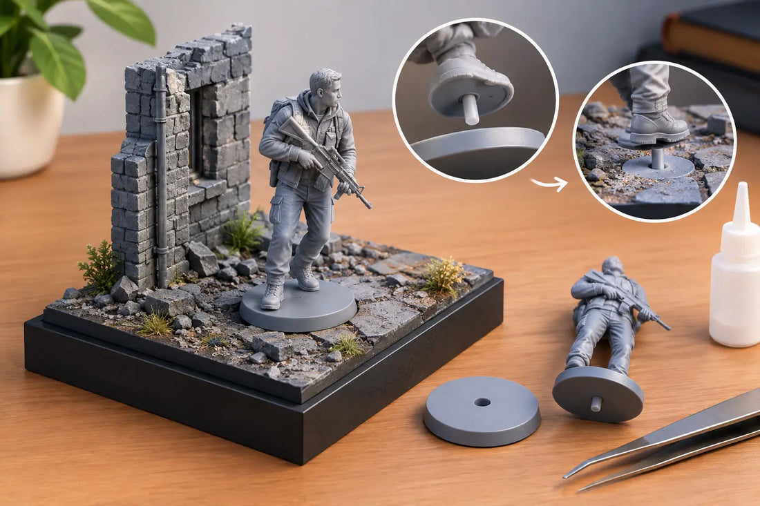 Diorama Figure Mounting for Stable Scenes