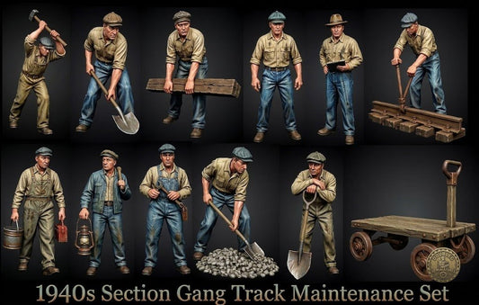 1940s Section Gang Track Maintenance — 1:64 Miniature Figures, STL Digital Files