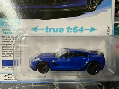1:64 AutoWorld Premium 2024 R2B - 2019 Chevy Corvette Z06 Blue #AW64442B