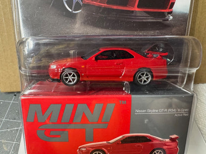 Mini GT Nissan Skyline GT-R (R34) V-SPEC Active Red  1/64 MGT00796-BL