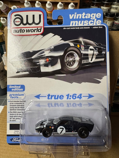 1:64 AutoWorld Premium 2025 R3B - 1995 Ford GT40 Custom Blue Black #AW64522