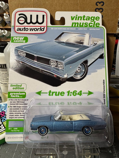 1:64 AutoWorld Premium 2026 R1A - 1968 Dodge Coronet 500 Convertible #AW64532