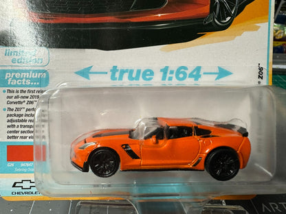 1:64 AutoWorld Premium 2024 R2A - 2019 Chevy Corvette Z06 Orange #AW64442A