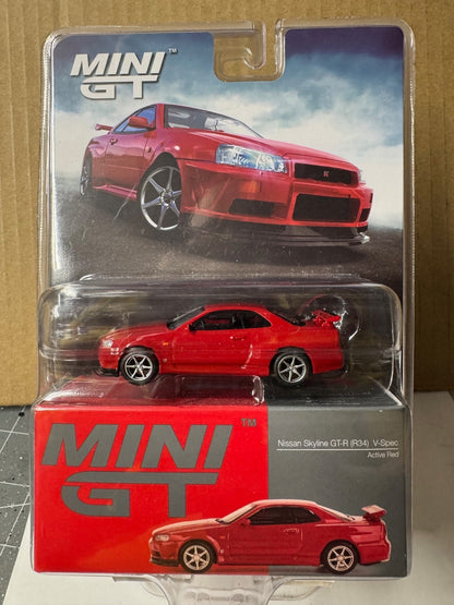 Mini GT Nissan Skyline GT-R (R34) V-SPEC Active Red  1/64 MGT00796-BL