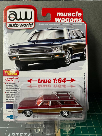 1:64 AutoWorld 1970 Chevy Kingswood Estate - Fathom Blue Ultra Red Chase