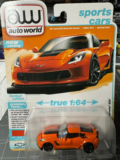 1:64 AutoWorld Premium 2024 R2A - 2019 Chevy Corvette Z06 Orange #AW64442A