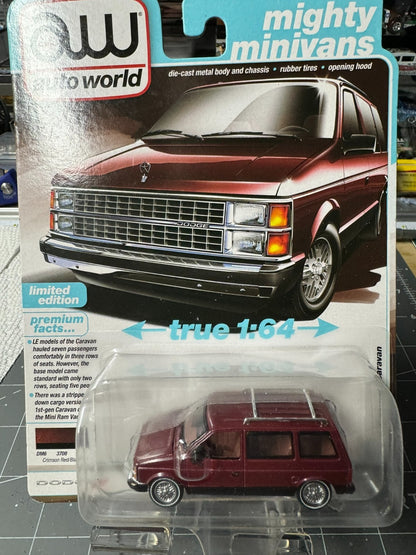 1:64 AutoWorld 1985 Dodge Caravan -Crimson Red w/Black Lower Sides #AWSP167B