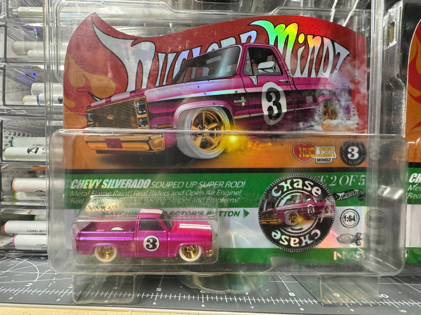 1-64 Scale / S-Scale ot Wheels Custom Nuclear Mindz Design 2024 Chevy Silverado 2 Car Set  with CHASE