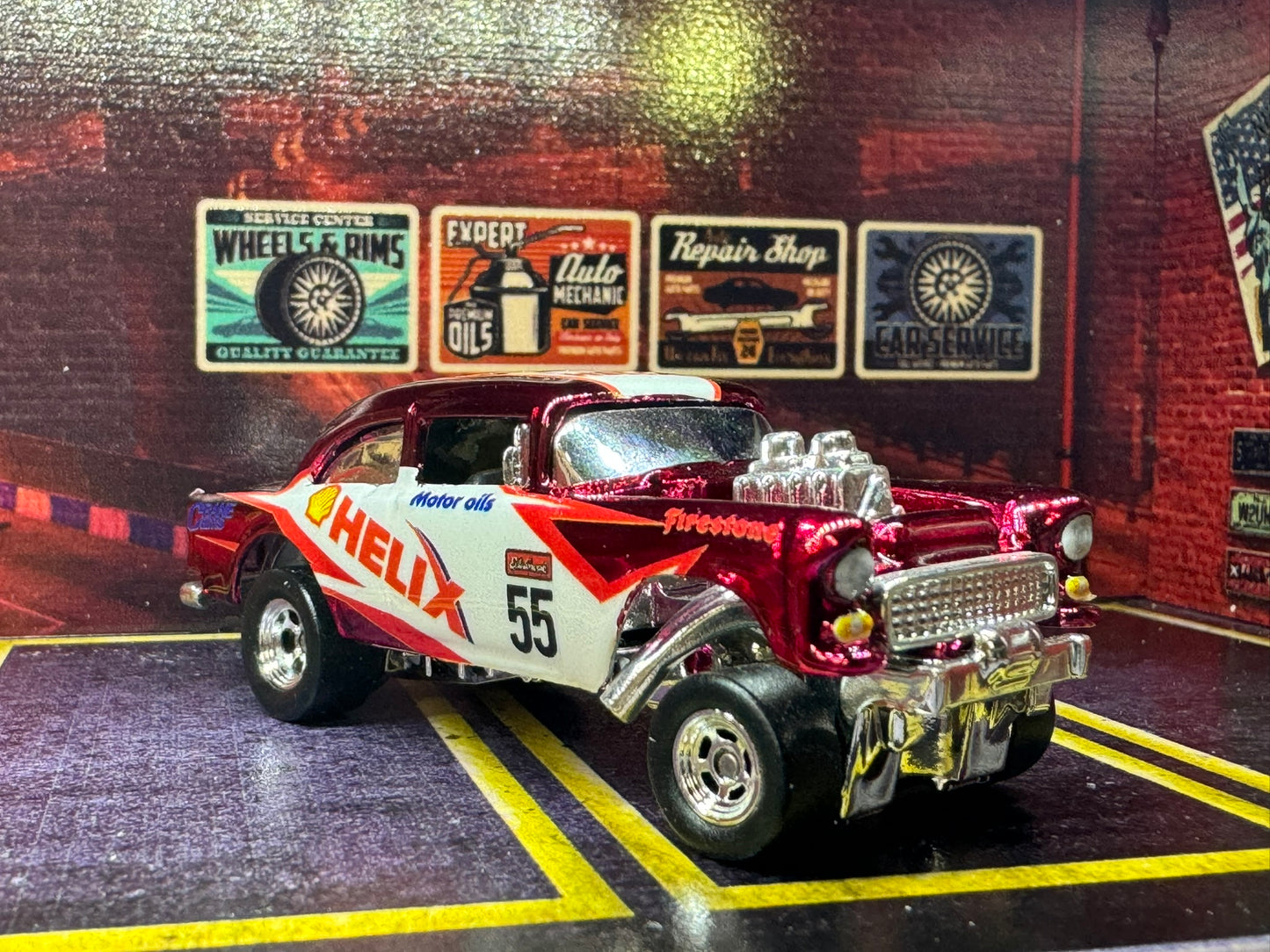 1-64 Scale / S-Scale Custom 1955 Chevy Bel Air Gasser - Candy Apple Red