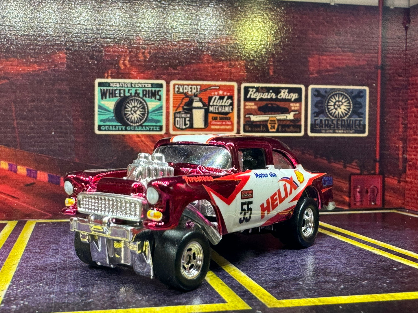 1-64 Scale / S-Scale Custom 1955 Chevy Bel Air Gasser - Candy Apple Red