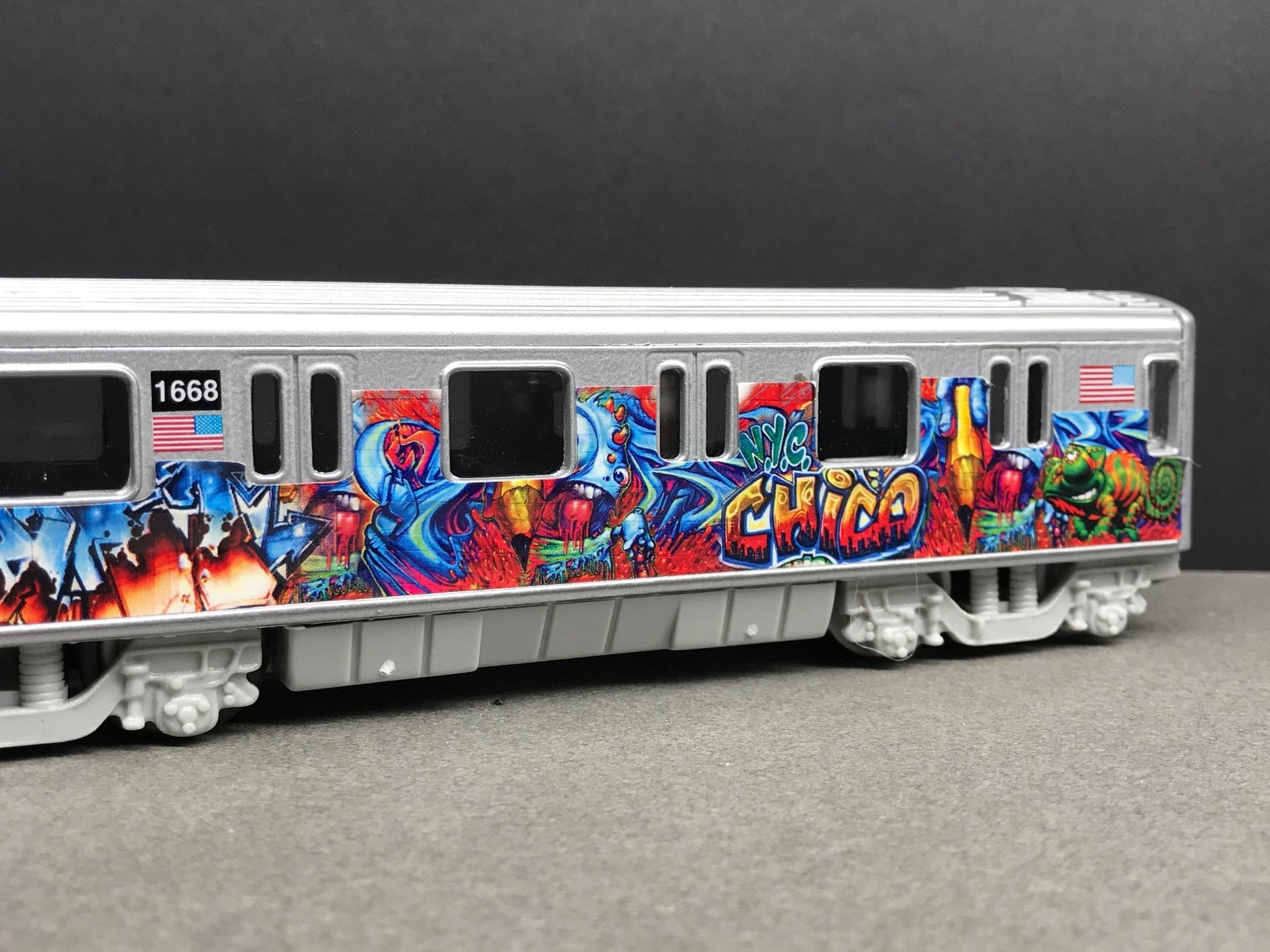 Graffiti Riddled Subway Train Car - CHICO NYC Tags, under 7" Long. Great for Display or Diorama