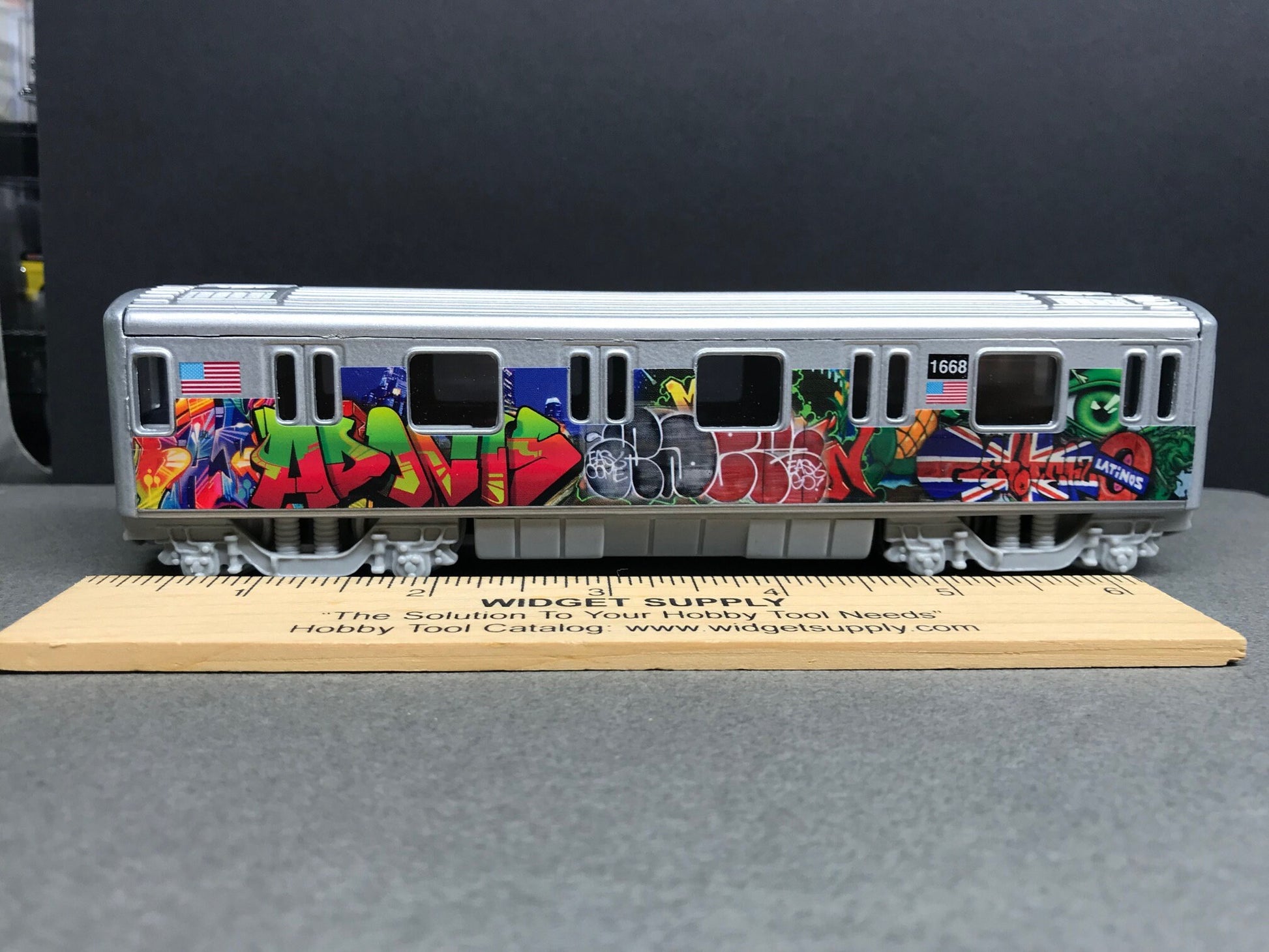 Graffiti Riddled Subway Train Car - Union Jack - Latino Tags, under 7" Long. Great for Display or Diorama