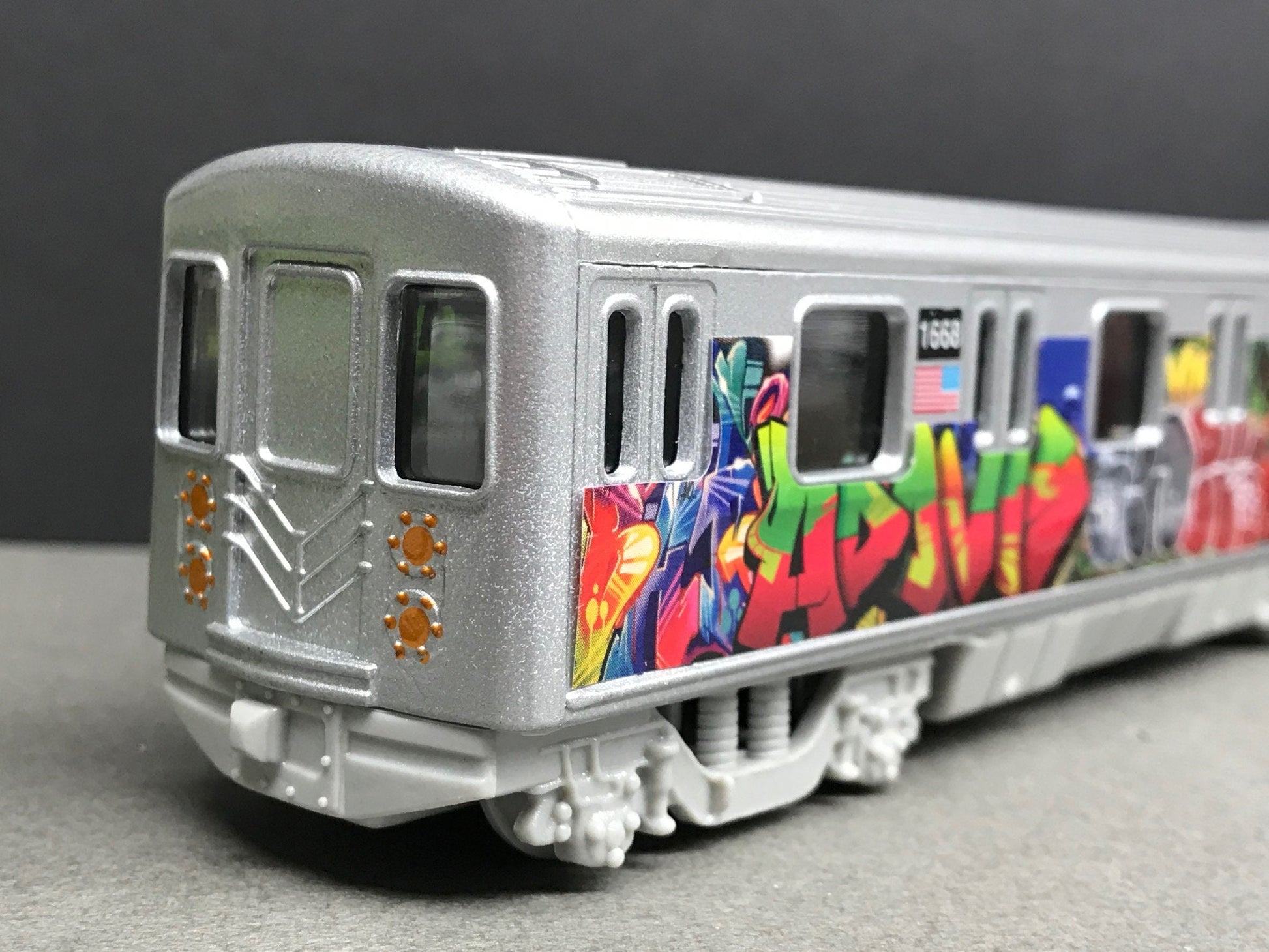 Graffiti Riddled Subway Train Car - Union Jack - Latino Tags, under 7" Long. Great for Display or Diorama