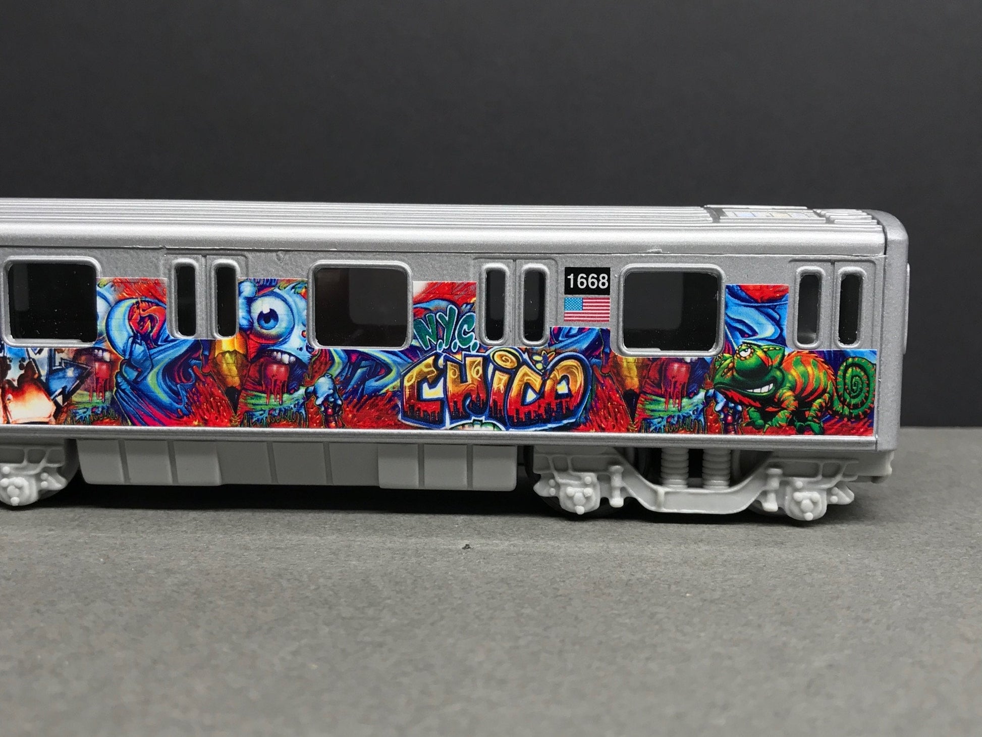 Graffiti Riddled Subway Train Car - CHICO NYC Tags, under 7" Long. Great for Display or Diorama