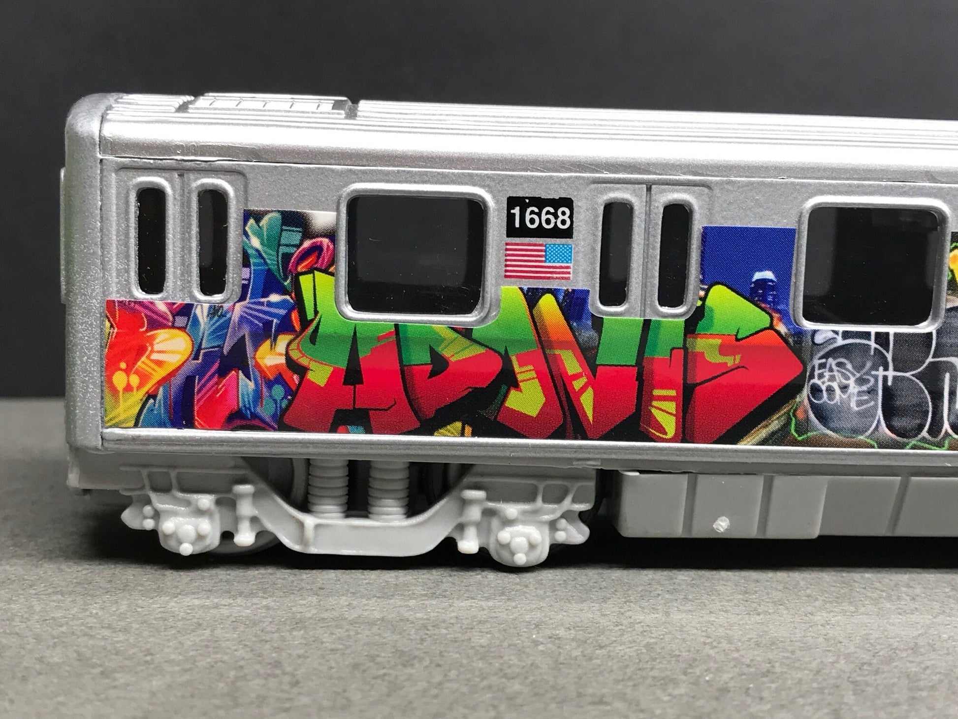 Graffiti Riddled Subway Train Car - Union Jack - Latino Tags, under 7" Long. Great for Display or Diorama