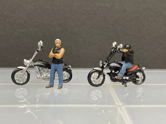 1:64 Miniature Human Figures - Diecast Metal - great for Dioramas / Hot Wheels -Bike Dudez with their Choppers SET - Miniature Figures