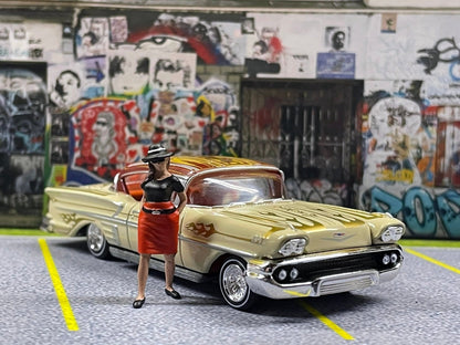 1-64 Scale / S-Scale 1958 Chevy Impala Lowrider with Chola Figure - Great For Dioramas & Diecast Photography (RC)