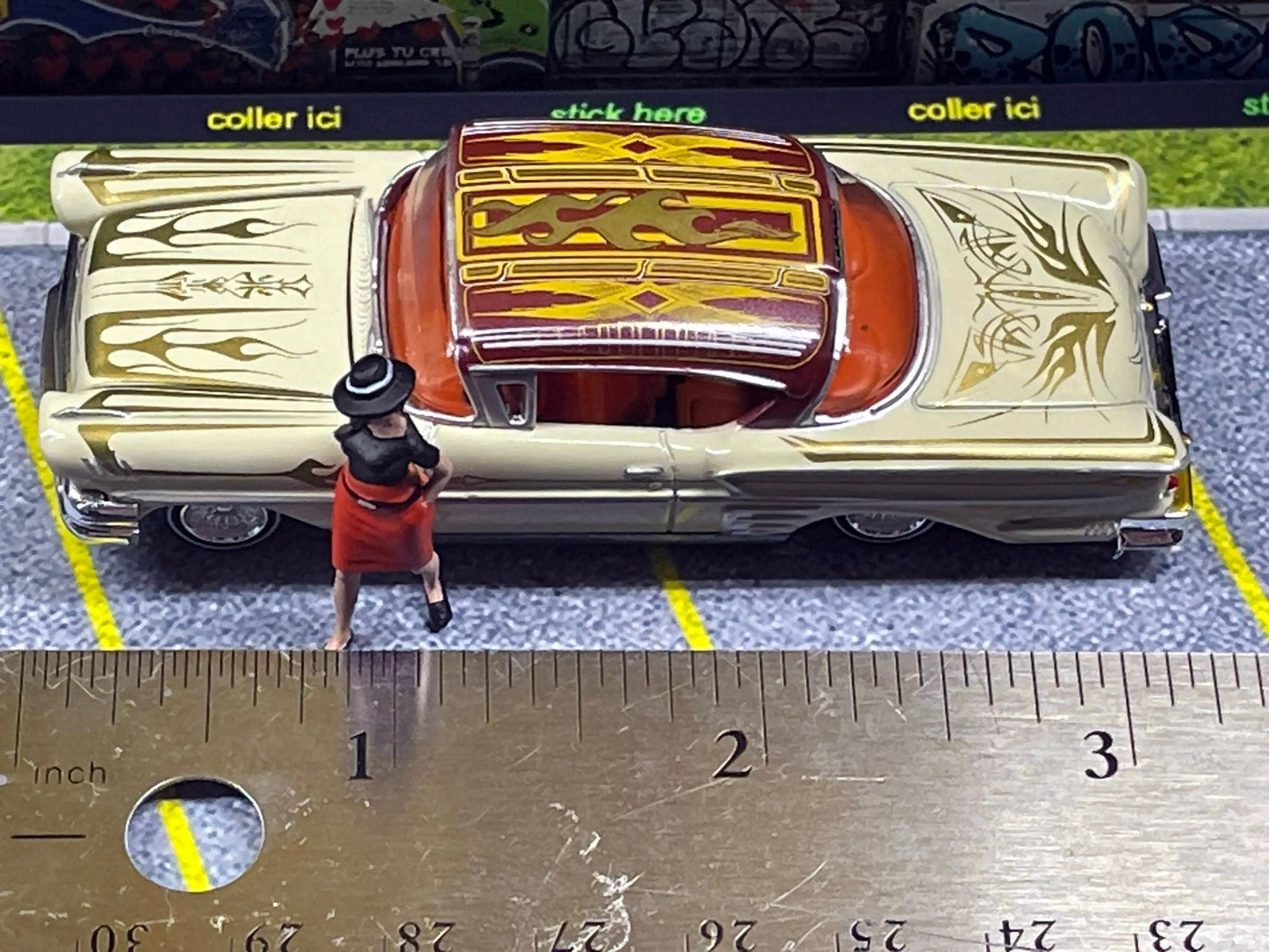 1-64 Scale / S-Scale 1958 Chevy Impala Lowrider with Chola Figure - Great For Dioramas & Diecast Photography (RC)