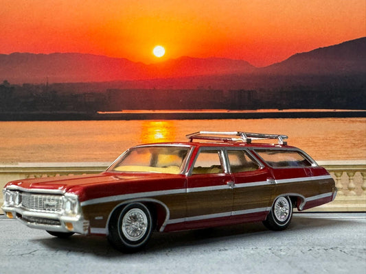 1-64 Scale / S-Scale 1970 Chevy Kingswood Estate in Cranberry Red - Great For Dioramas & Diecast Photography (AW)