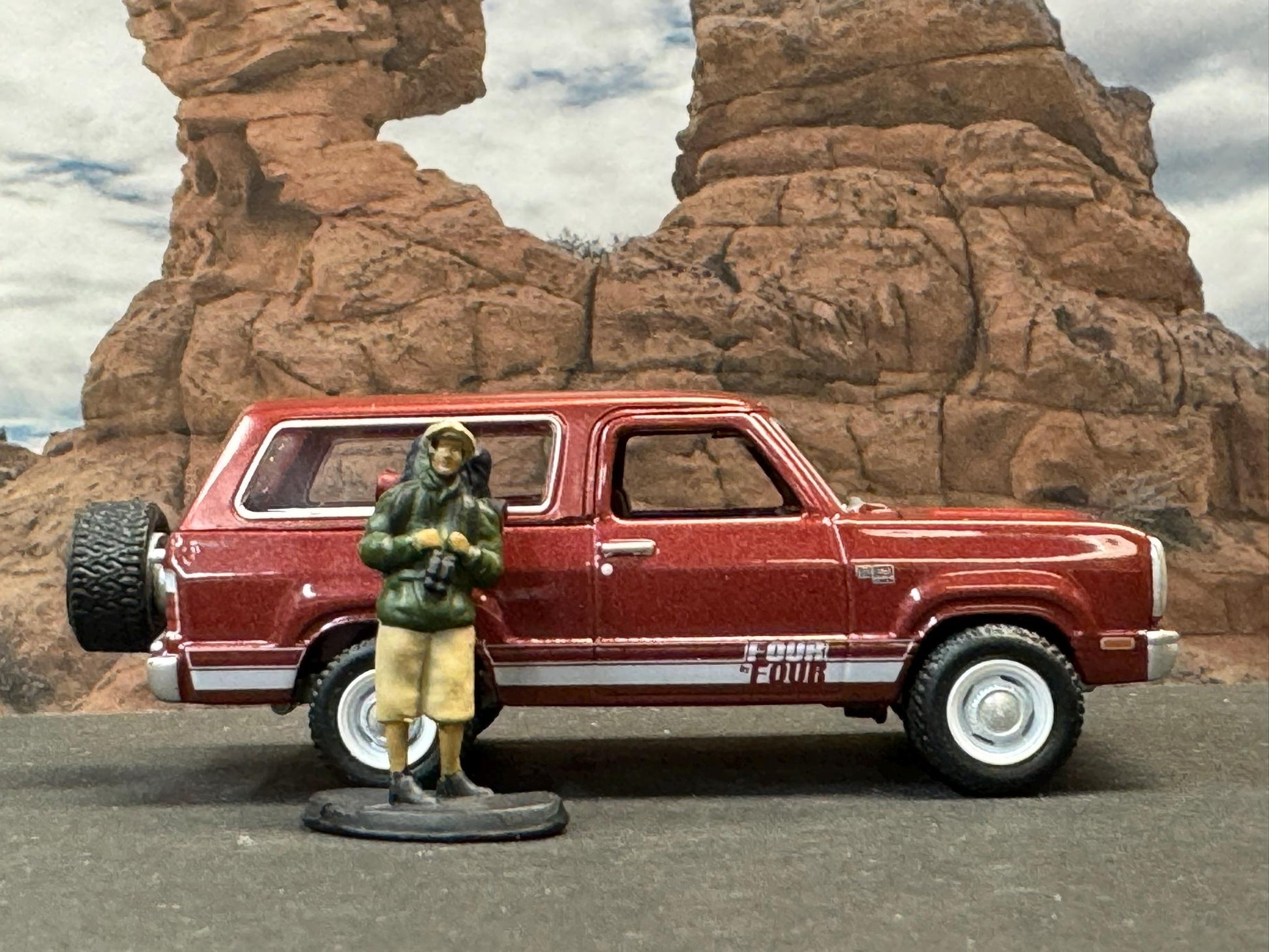 1-64 Scale / S-Scale 1978 Plymouth Trail Duster with Backpacker - Great For Dioramas & Diecast Photography (GL)