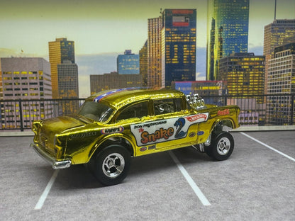 1-64 Scale / S-Scale Custom Hydrochromed 1955 Chevy Gasser Candy Gold with Real Riders