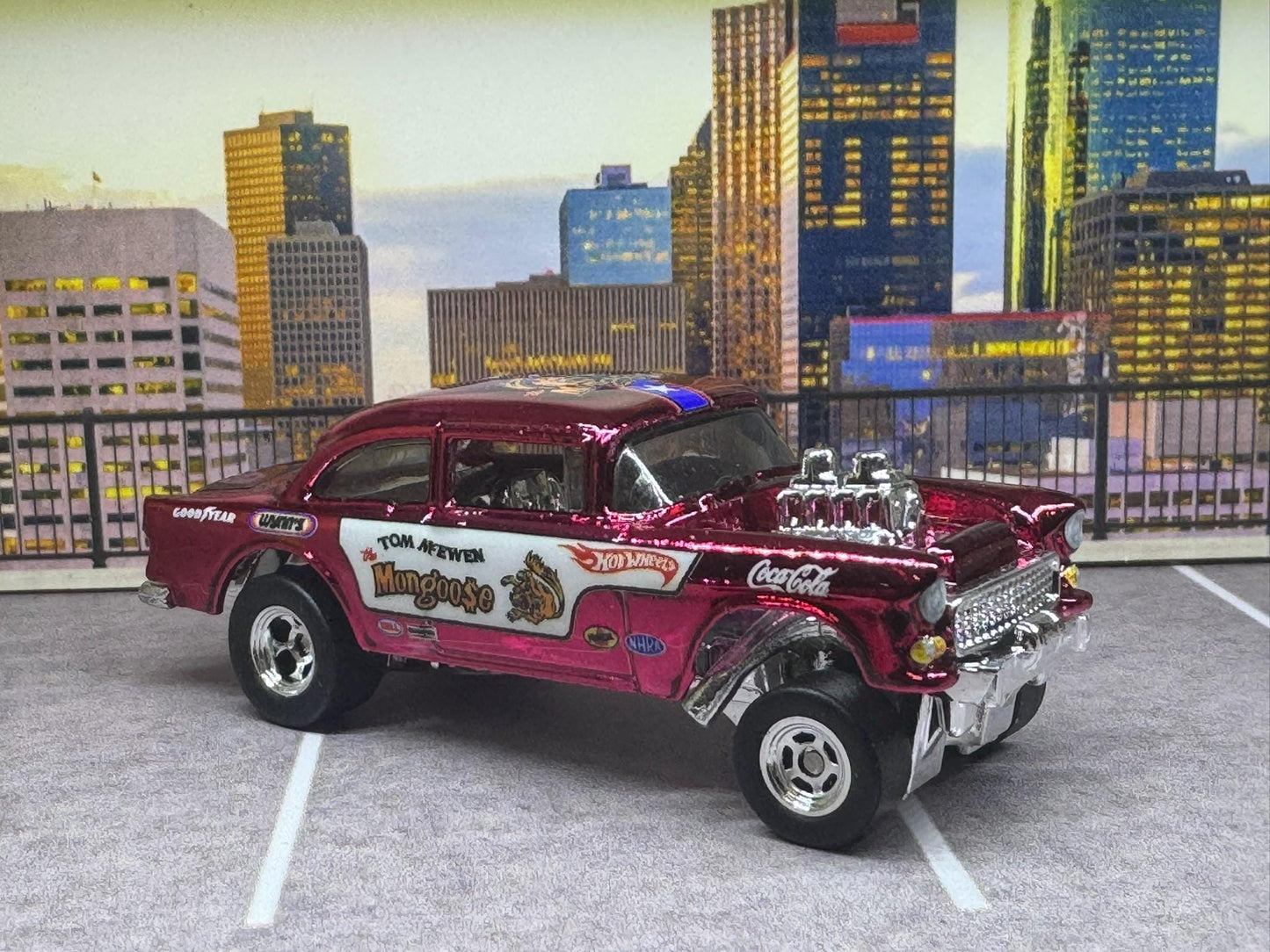 1-64 Scale / S-Scale Custom Hydrochromed 1955 Chevy Gasser Candy Metallic with Real Riders