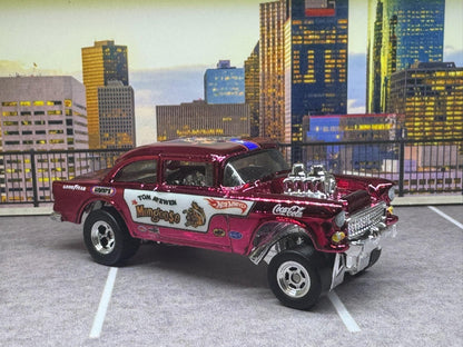 1-64 Scale / S-Scale Custom Hydrochromed 1955 Chevy Gasser Candy Metallic with Real Riders