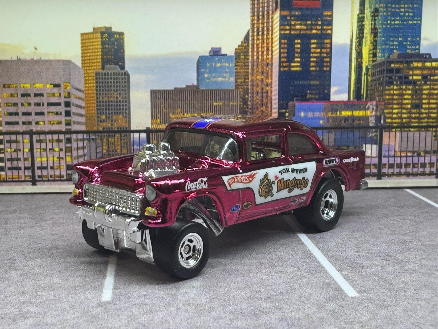 1-64 Scale / S-Scale Custom Hydrochromed 1955 Chevy Gasser Candy Metallic with Real Riders