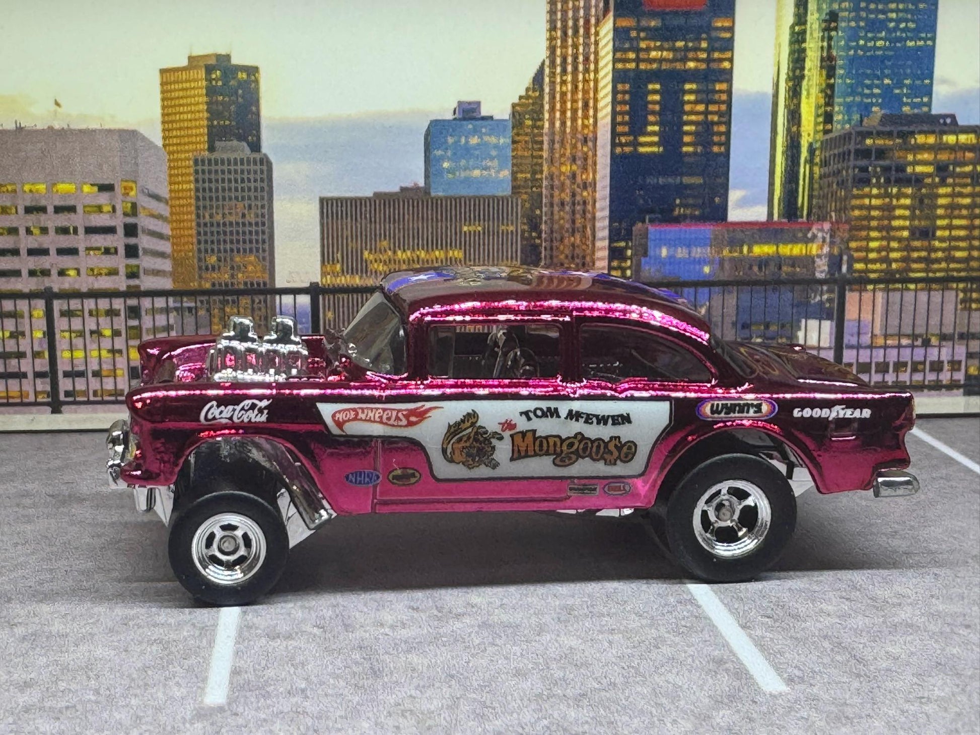 1-64 Scale / S-Scale Custom Hydrochromed 1955 Chevy Gasser Candy Metallic with Real Riders