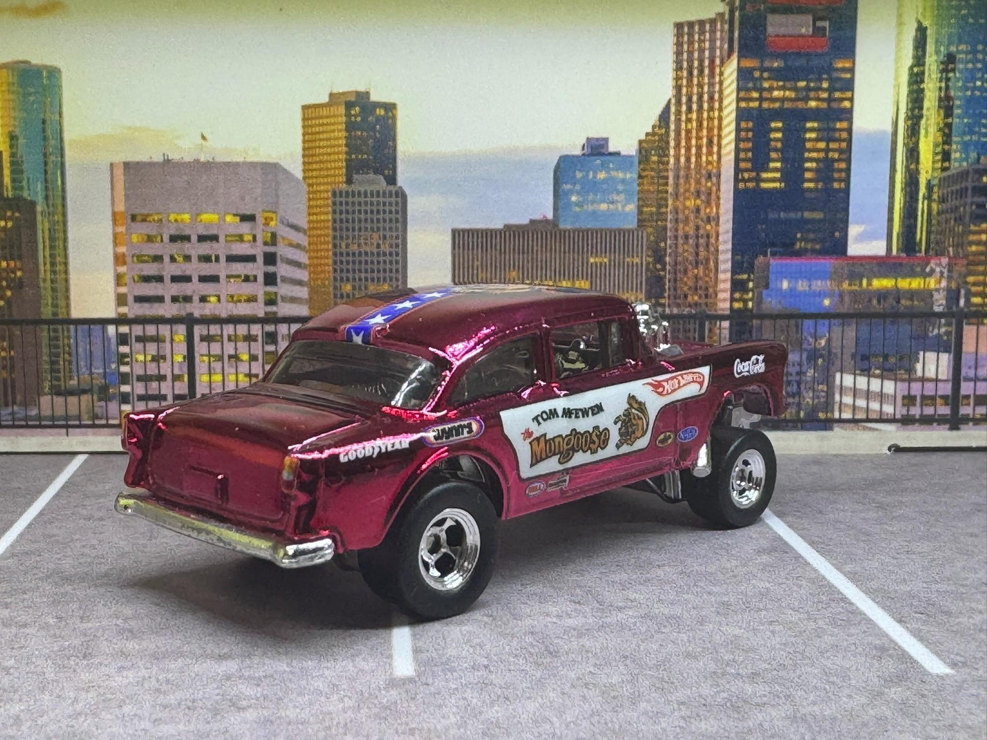 1-64 Scale / S-Scale Custom Hydrochromed 1955 Chevy Gasser Candy Metallic with Real Riders