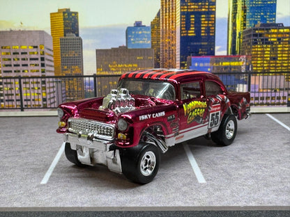 1-64 Scale / S-Scale Custom Hydrochromed 1955 Chevy Gasser Candy Apple Red with Real Riders