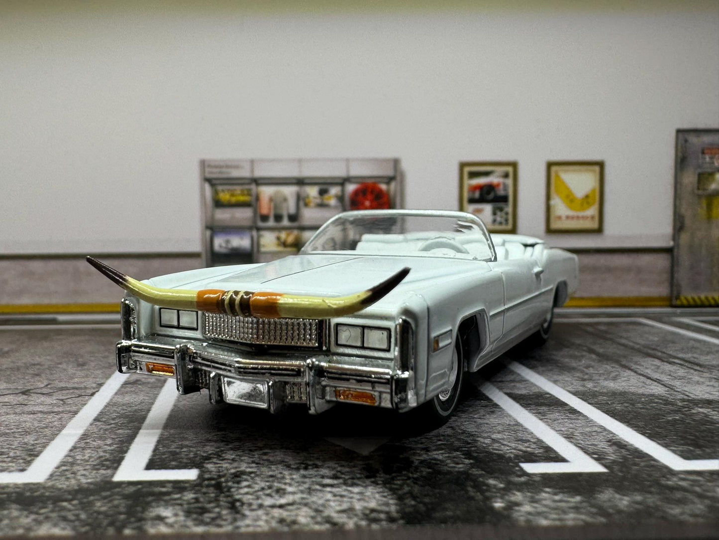 1-64 Scale / S-Scale 1976 Cadillac Eldorado Convertible with Bull Hood Ornament - Great For Dioramas & Diecast Photography (GL)