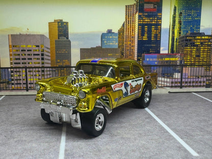 1-64 Scale / S-Scale Custom Hydrochromed 1955 Chevy Gasser Candy Gold with Real Riders