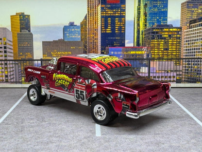 1-64 Scale / S-Scale Custom Hydrochromed 1955 Chevy Gasser Candy Apple Red with Real Riders