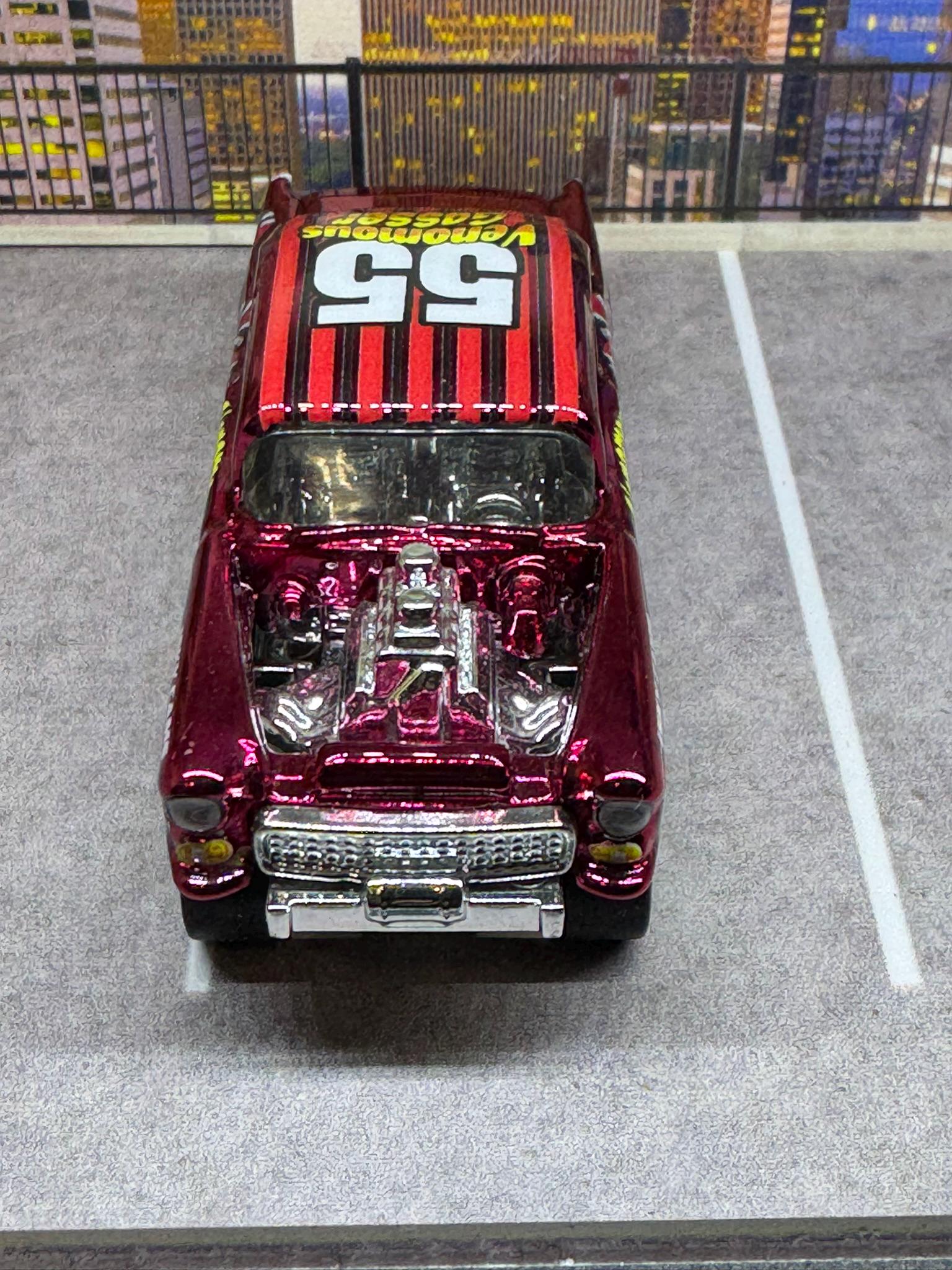 1-64 Scale / S-Scale Custom Hydrochromed 1955 Chevy Gasser Candy Apple Red with Real Riders