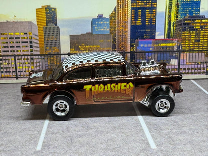 1-64 Scale / S-Scale Custom Hydrochromed 1955 Chevy Gasser Candy Chocolate Brown with Real Riders