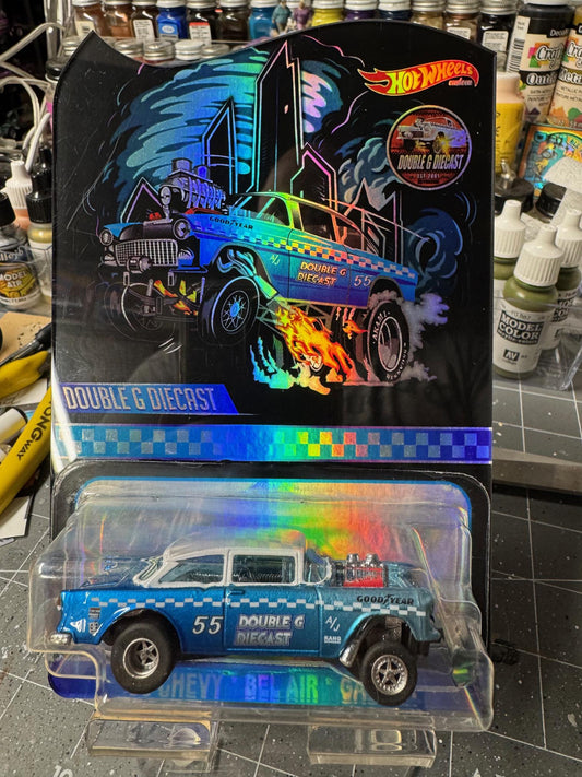 1-64 Scale / S-Scale Custom 1955 Chevy Gasser on Acylic Card Reflective Design 1 of 5 Made