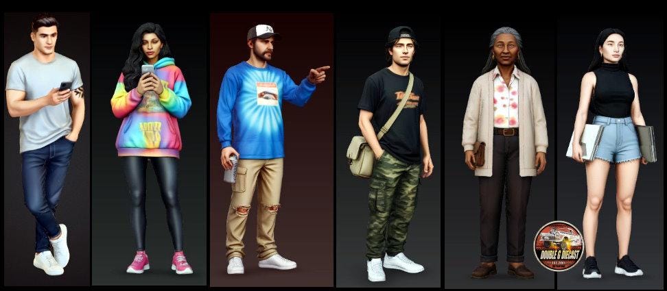 Double G 1:64 Miniature Human Figures - LA Street Scene 1 - Unpainted - Great for Dioramas - Made in the USA Miniature 1.10