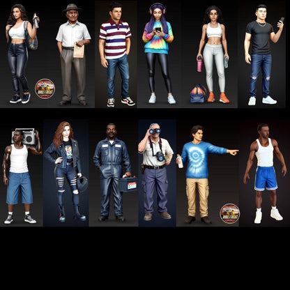 1:64 Scale LA Street Scene Miniature Figures (Set 2) - Highly Detailed Unpainted Resin People for Dioramas, Diecast Photography-Made in USA