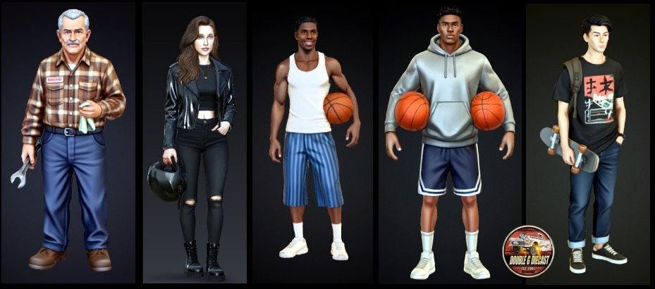 Double G 1:64 Miniature Human Figures - LA Street Scene 1 - Unpainted - Great for Dioramas - Made in the USA Miniature 1.10