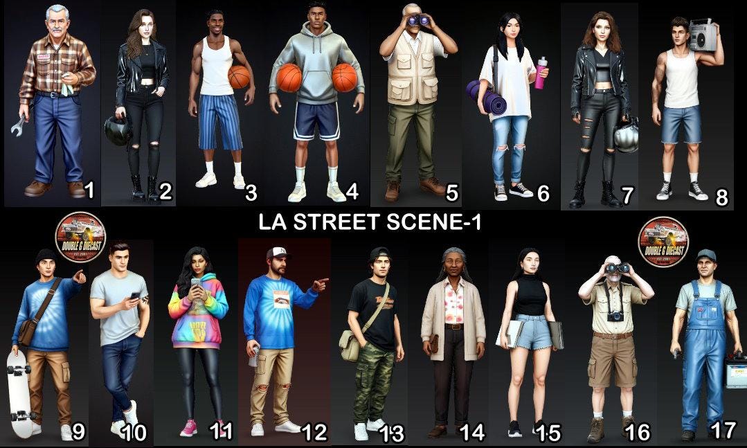 Double G 1:64 Miniature Human Figures - LA Street Scene 1 - Unpainted - Great for Dioramas - Made in the USA Miniature 1.10