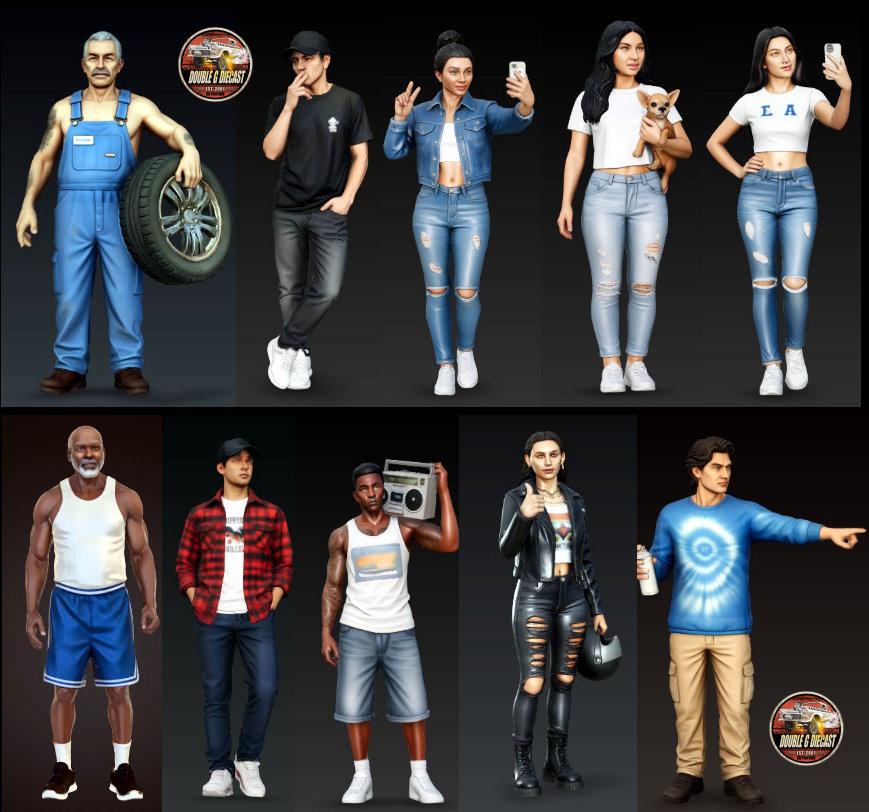1:64 Scale LA Street Scene Miniature Figures (Set 2) - Highly Detailed Unpainted Resin People for Dioramas, Diecast Photography-Made in USA