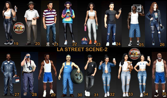 1:64 Scale LA Street Scene Miniature Figures (Set 2) - Highly Detailed Unpainted Resin People for Dioramas, Diecast Photography-Made in USA