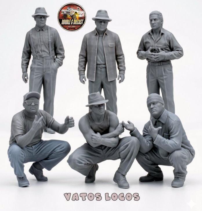 1:64 Scale Vatos Locos - Highly Detailed Unpainted Resin People for Dioramas, Diecast Photography-Made in USA