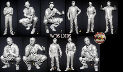 1:64 Scale Vatos Locos - Highly Detailed Unpainted Resin People for Dioramas, Diecast Photography-Made in USA